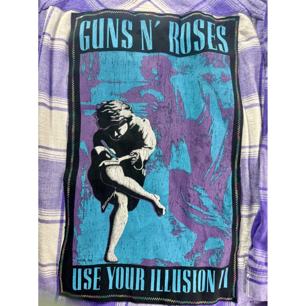 Maurices Guns N Roses Use Your Illusion II Plaid Flannel Hooded Shirt Purple 1X